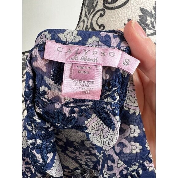 Calypso St Barth silk floral embroidered sheer paisley patterned v-neck tunic - Picture 8 of 8